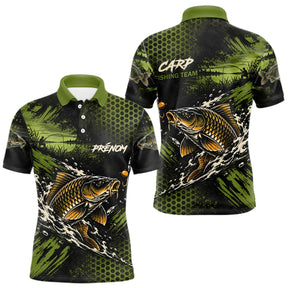 T-Shirt Pêche Carpe All-Over - Green & Noir Personnalisé Prénom - Polo Homme