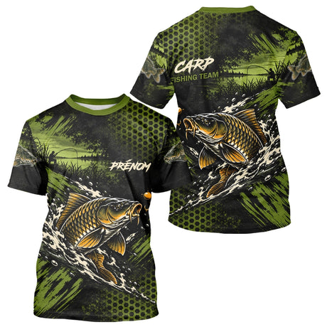 T-Shirt Pêche Carpe All-Over - Green & Noir Personnalisé Prénom - T-Shirt Homme