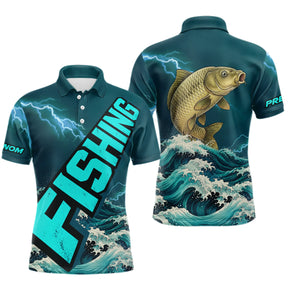 T-Shirt Pêche Carpiste Personnalisé - Bleu Émeraude Anti-UV - Polo Homme