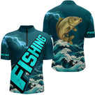T-Shirt Pêche Carpiste Personnalisé - Bleu Émeraude Anti-UV - Polo Zippé Homme