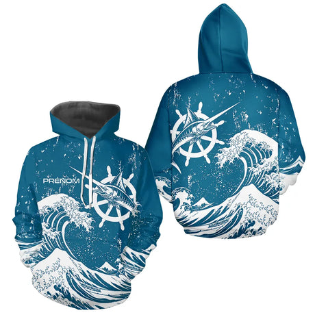 T-Shirt Pêcheur Espadon Bleu & Vagues - Design Ocean Marine - Hoodie Homme