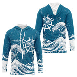 T-Shirt Pêcheur Espadon Bleu & Vagues - Design Ocean Marine - Long Sleeves Hoodie Homme