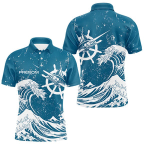 T-Shirt Pêcheur Espadon Bleu & Vagues - Design Ocean Marine - Polo Homme