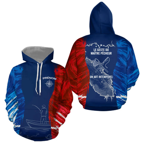T-Shirt Pêcheur France Personnalisable - Style Bleu Rouge - Hoodie Homme