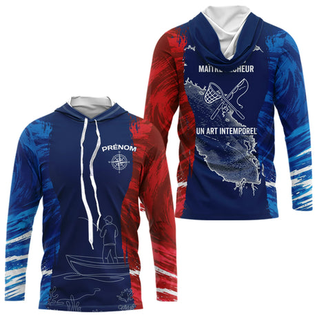 T-Shirt Pêcheur France Personnalisable - Style Bleu Rouge - Long Sleeves Hoodie Homme
