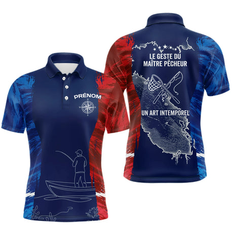 T-Shirt Pêcheur France Personnalisable - Style Bleu Rouge - Polo Homme