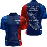 T-Shirt Pêcheur France Personnalisable - Style Bleu Rouge - Polo Zippé Homme