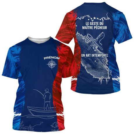 T-Shirt Pêcheur France Personnalisable - Style Bleu Rouge - T-Shirt Homme