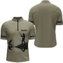 T-Shirt Papa Pêcheur Personnalisé Kaki Prénom - Équipement Passionné - Polo Zippé Homme