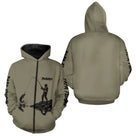 T-Shirt Papa Pêcheur Personnalisé Kaki Prénom - Équipement Passionné - Zippé Hoodie Homme
