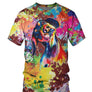 T-shirt all-over 3D unisexe avec chien en aquarelle multicolore et éclaboussures de peinture