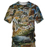 T-shirt all-over pêche silure 3D photoréaliste camouflage roseau écailles brune tachetée, vue de face