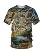 T-shirt all-over pêche silure 3D photoréaliste camouflage roseau écailles brune tachetée, vue de face