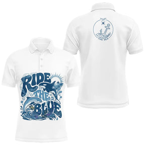 T-shirt Pêche Blanc Longues Manches - Ride The Blue - Polo Homme