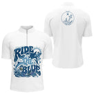 T-shirt Pêche Blanc Longues Manches - Ride The Blue - Polo Zippé Homme