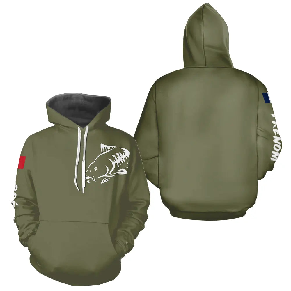 T-shirt Pêche Manches Longues Vert Kaki - Le Carpiste - Hoodie Homme