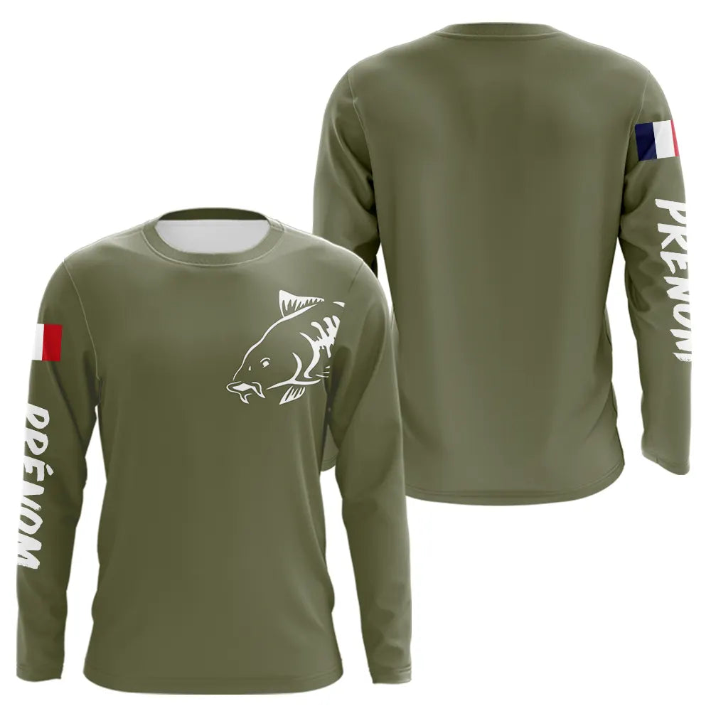 T-shirt Pêche Manches Longues Vert Kaki - Le Carpiste - Long Sleeves Shirt Homme