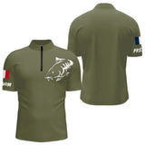T-shirt Pêche Manches Longues Vert Kaki - Le Carpiste - Polo Zippé Homme