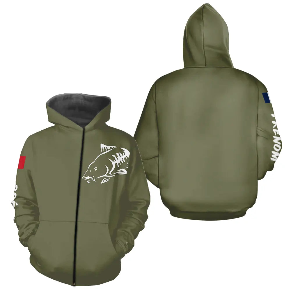 T-shirt Pêche Manches Longues Vert Kaki - Le Carpiste - Zippé Shirt Homme