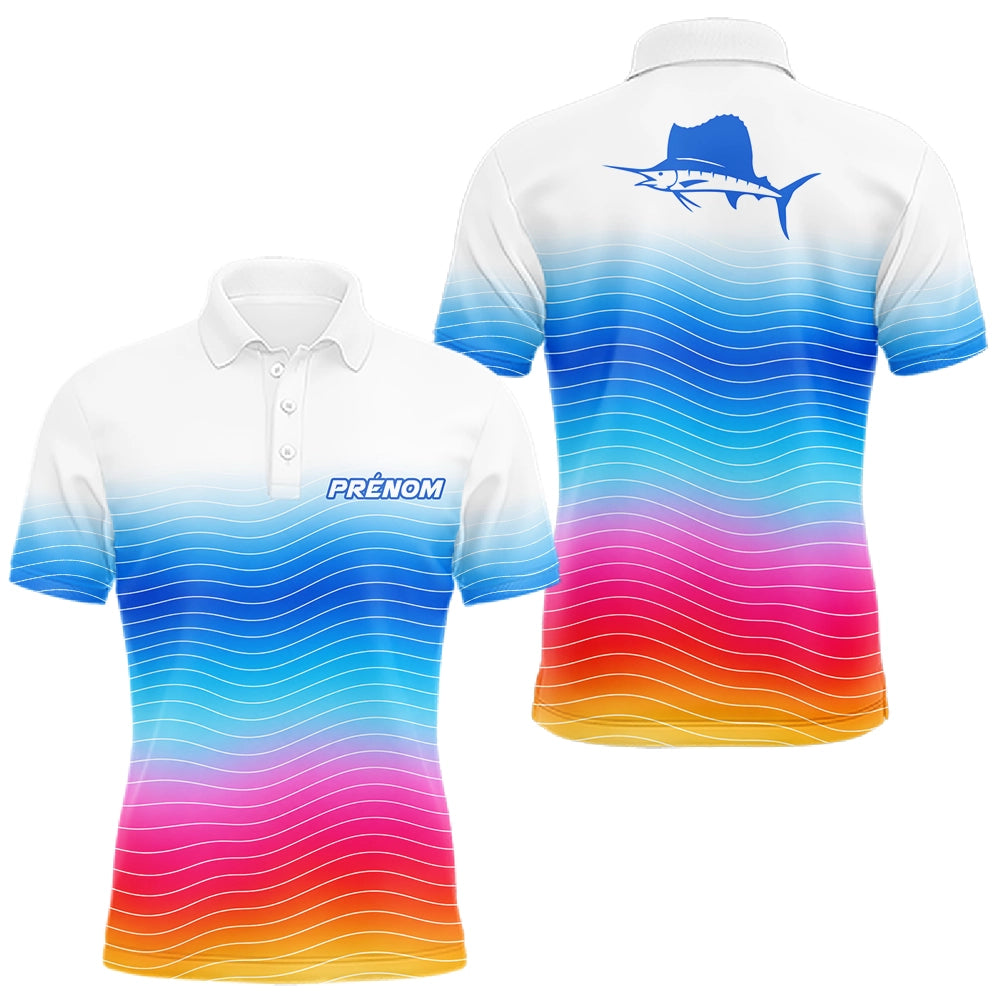 T-shirt Pêche Mer Marlin - Personnalisé Dégradé Homme - Polo Homme