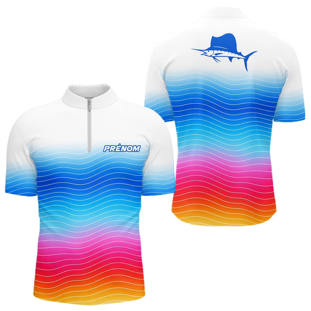 T-shirt Pêche Mer Marlin - Personnalisé Dégradé Homme - Polo Zippé Homme