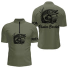 T-shirt Pêche Passion Brochet - Vert Khaki Personnalisé - Polo Zippé Homme