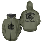 T-shirt Pêche Passion Brochet - Vert Khaki Personnalisé - Zippé Hoodie Homme