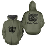 T-shirt Pêche Passion Brochet - Vert Khaki Personnalisé - Zippé Hoodie Homme