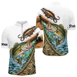T-shirt Pêcheur 3D Bass Personnalisé Carnassier - Prénom Homme - Polo Zippé Homme