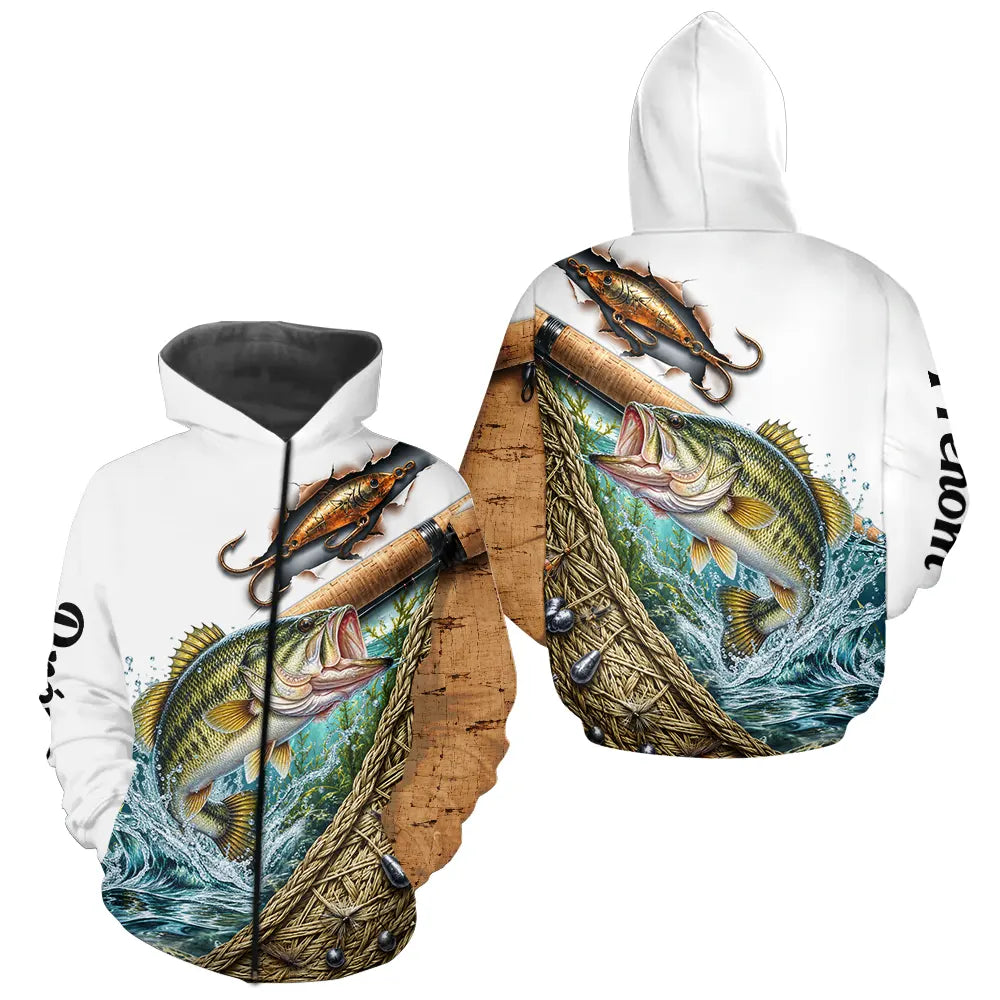 T-shirt Pêcheur 3D Bass Personnalisé Carnassier - Prénom Homme - Zippé Hoodie Homme