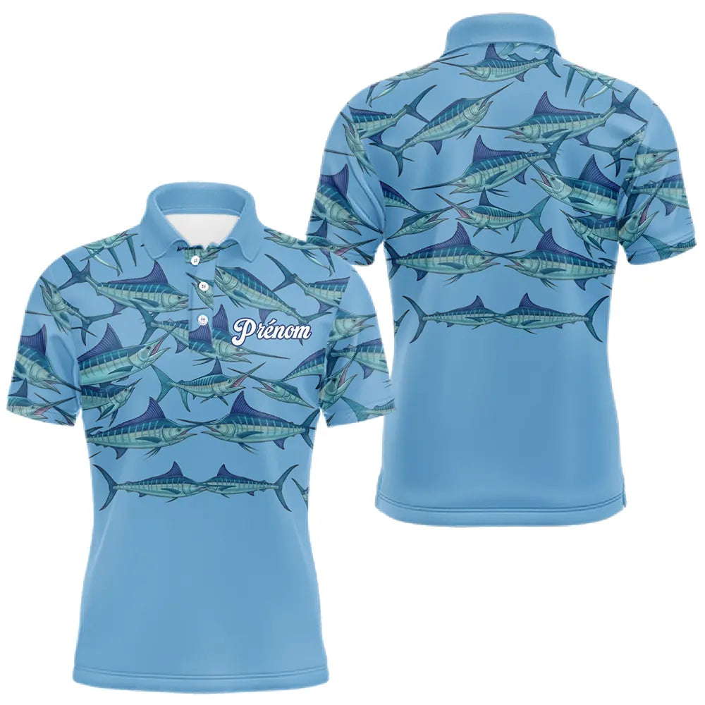 T-shirt Pêcheur Prénom - Marlin Bleu Personnalisé - Polo Homme