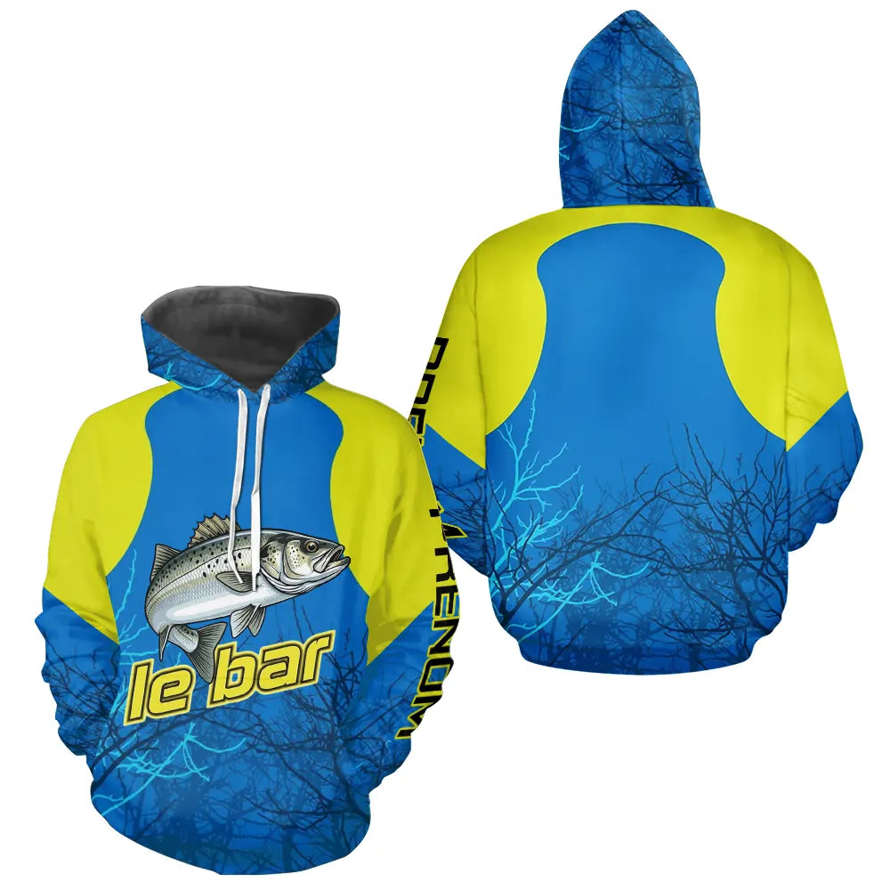 T-shirt Technique Pêche Le Bar - Jaune Bleu Personnalisé - Hoodie Homme