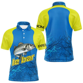 T-shirt Technique Pêche Le Bar - Jaune Bleu Personnalisé - Polo Homme