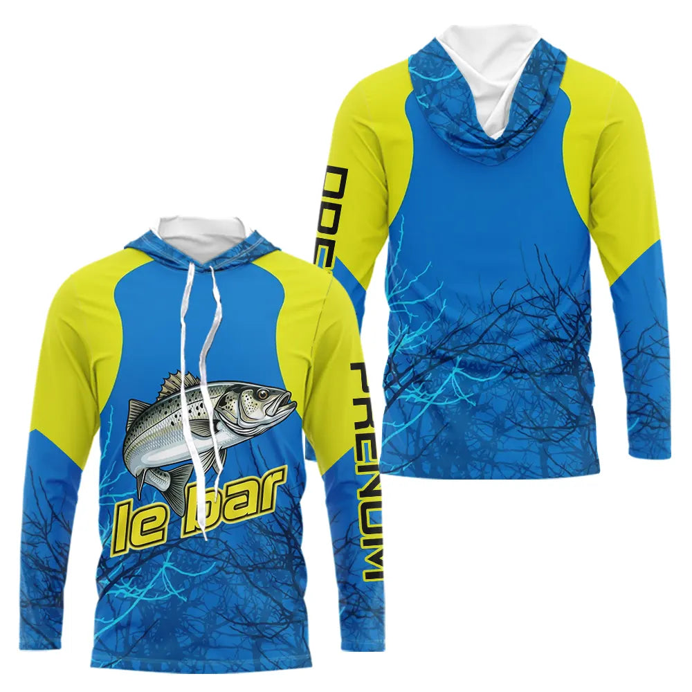T-shirt Technique Pêche Le Bar - Jaune Bleu Personnalisé - Sweat Homme