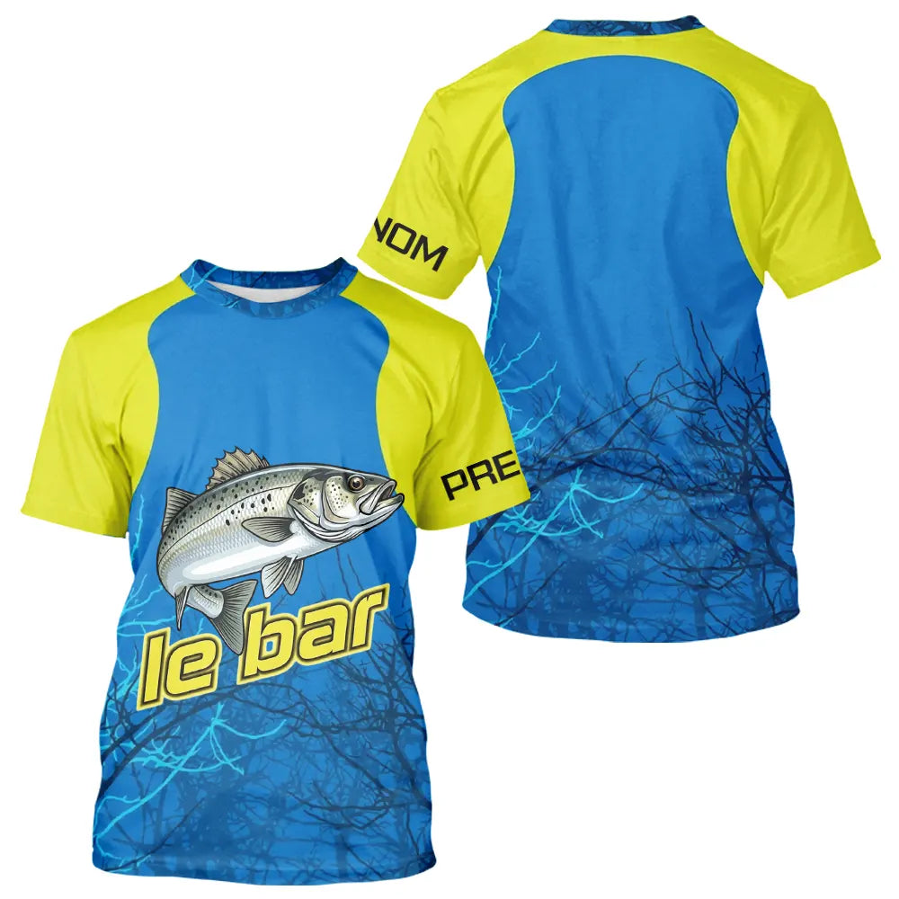 T-shirt Technique Pêche Le Bar - Jaune Bleu Personnalisé - T-Shirt Homme