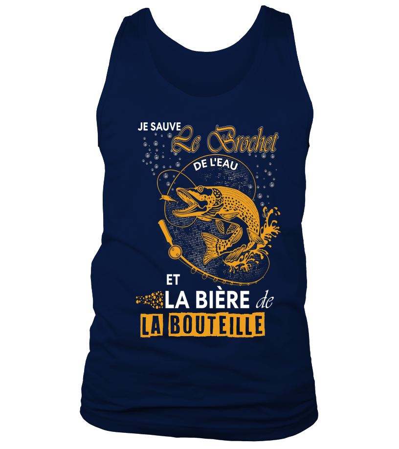 Pêche Du Brochet Au Leurre Souple, Bière, Cadeau Humour Pêcheur, Je Sauve Le Brochet De l'Eau - VEPEBR021 Débardeur Marine