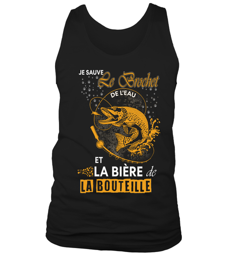 Débardeur humour brochet Je sauve le brochet doré silhouette