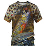 T-shirt all-over peau de truite arc-en-ciel écailles roses dorées tachetées mouches artificielles, vue de face