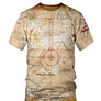 T-shirt all-over carte au trésor pirates parchemin sépia vieilli compas symboles cabalistiques X butin, vue de face