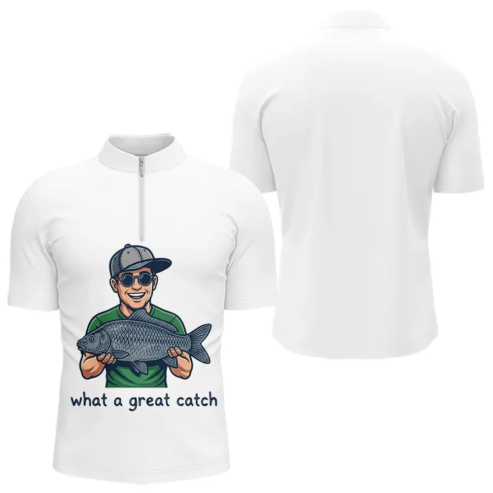Tenue Pêche Blanc Personnalisé - Papa Passion Texte Dos - Polo Zippé Homme
