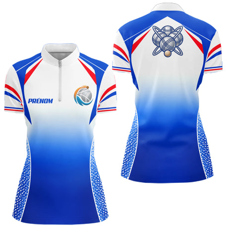 Tenue Pétanque Pro Personnalisé - Équipe Champion Bleu - Polo Zippé Femme