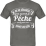 T-shirt humour pêche pêcheur gris message blanc Ne me dérangez pas sauf bière avec deux pintes dessinées