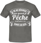 T-shirt humour pêche pêcheur gris message blanc Ne me dérangez pas sauf bière avec deux pintes dessinées