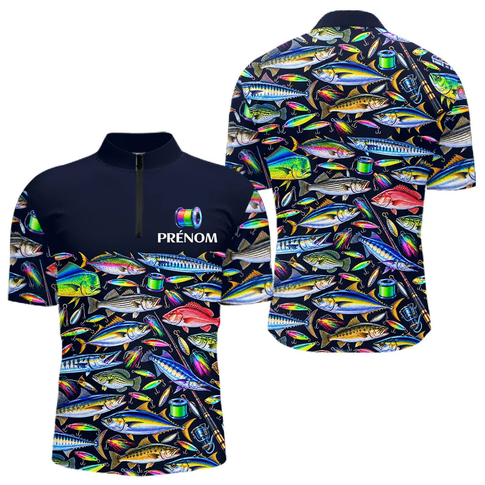 Vêtement Pêche En Mer Et Rivière - Personnalisé Noir - Polo Zippé Homme