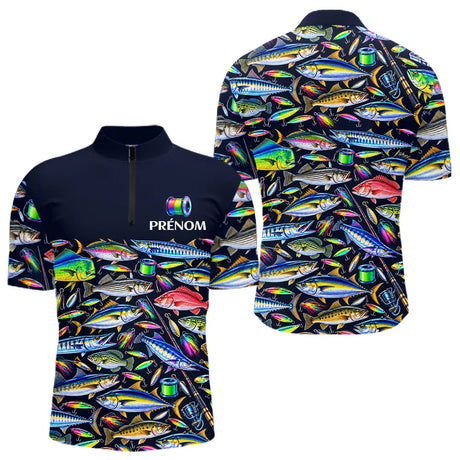 Vêtement Pêche En Mer Et Rivière - Personnalisé Noir - Polo Zippé Homme