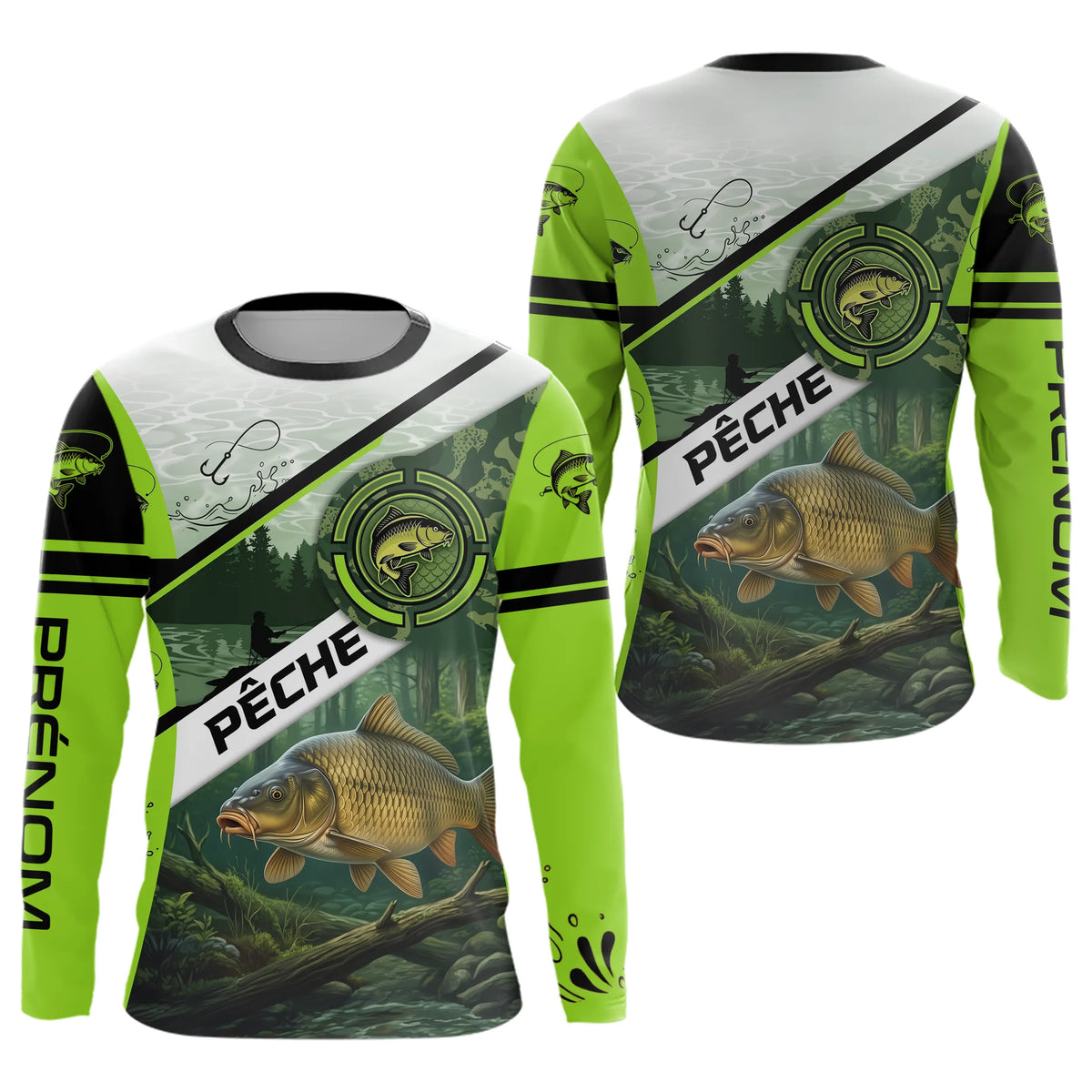 Vêtement Pêcheur Carpiste - Vert Tendance Personnalisable - Long Sleeves Homme