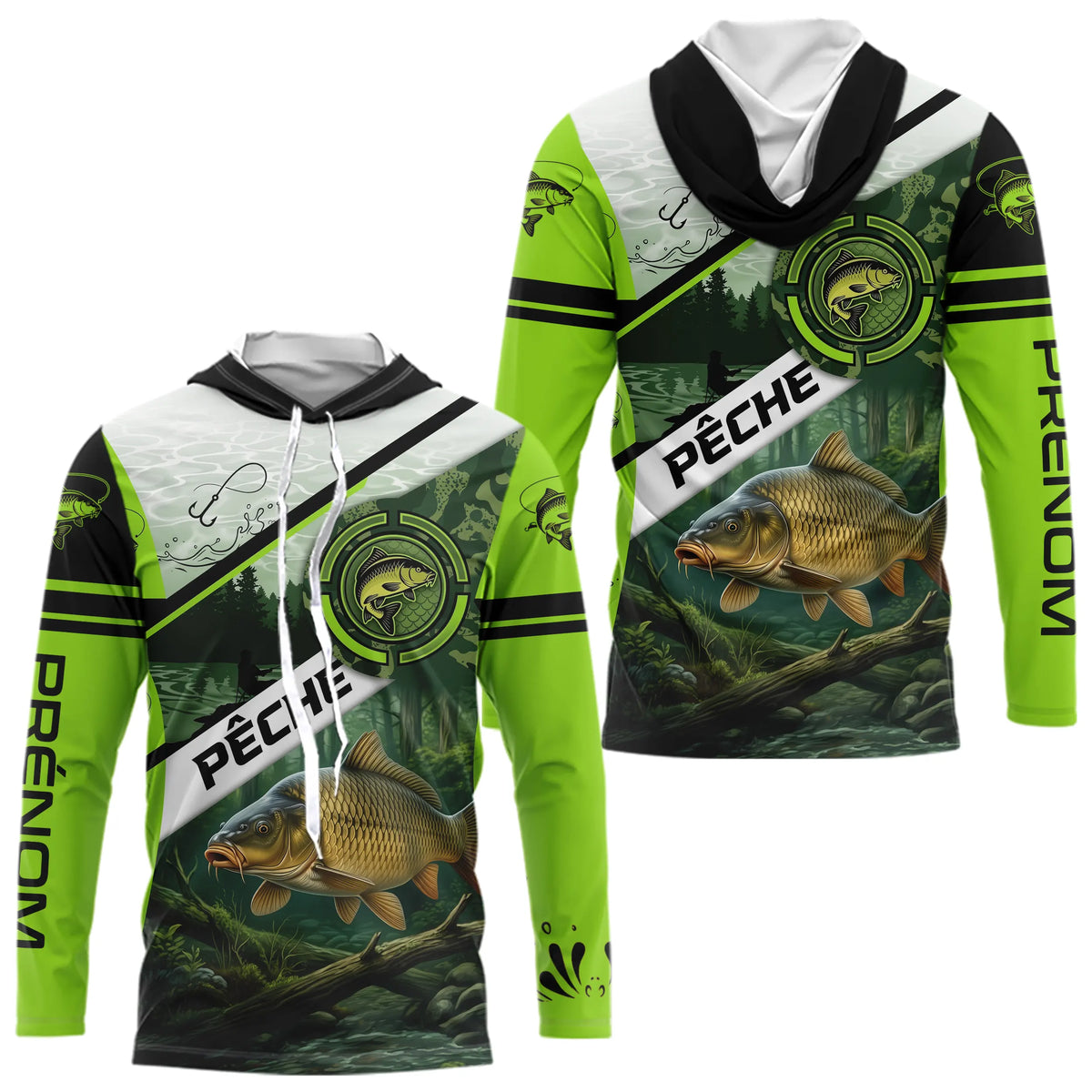 Vêtement Pêcheur Carpiste - Vert Tendance Personnalisable - Long Sleeves Hoodie Homme