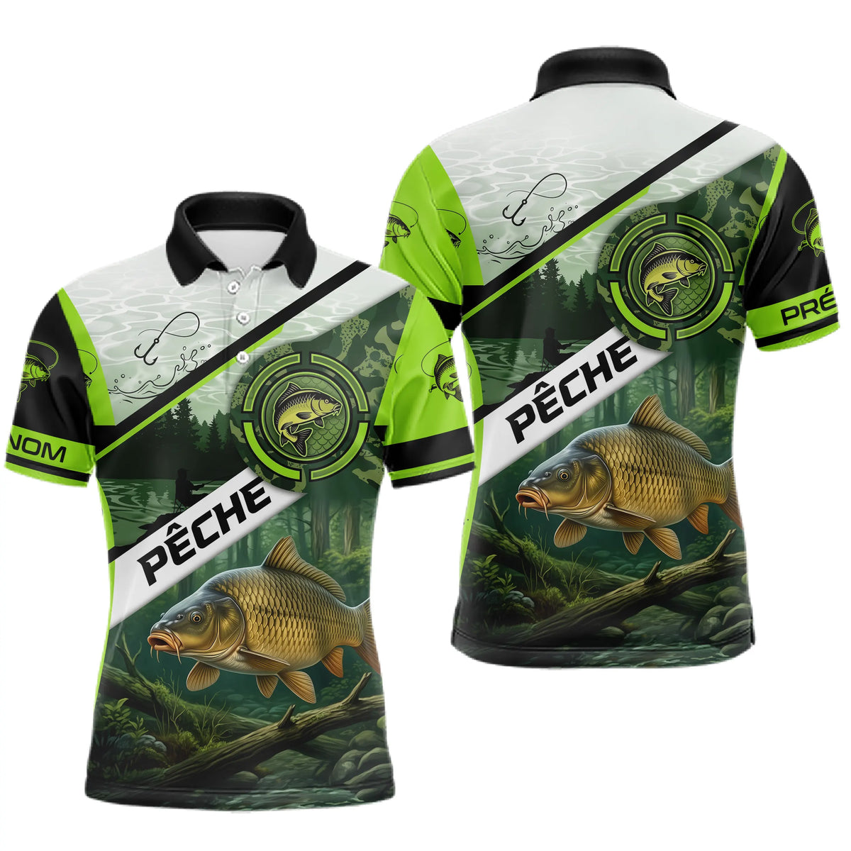 Vêtement Pêcheur Carpiste - Vert Tendance Personnalisable - Polo Homme