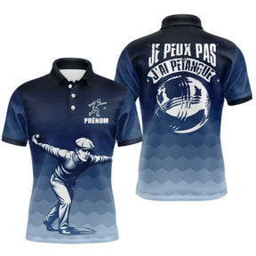 Vêtement Pétanque Bleu Nuit Personnalisé - Je Peux Pas J'ai Bouliste - Polo Homme