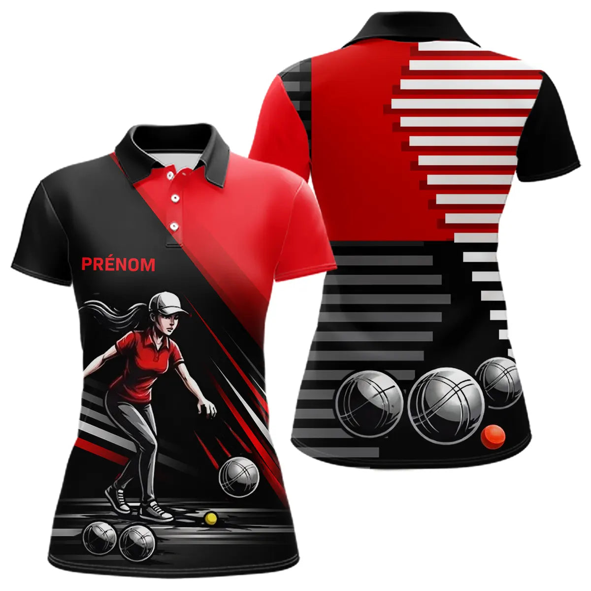 Vêtement Pétanque Club - Homme Femme Noir & Rouge - Polo Femme